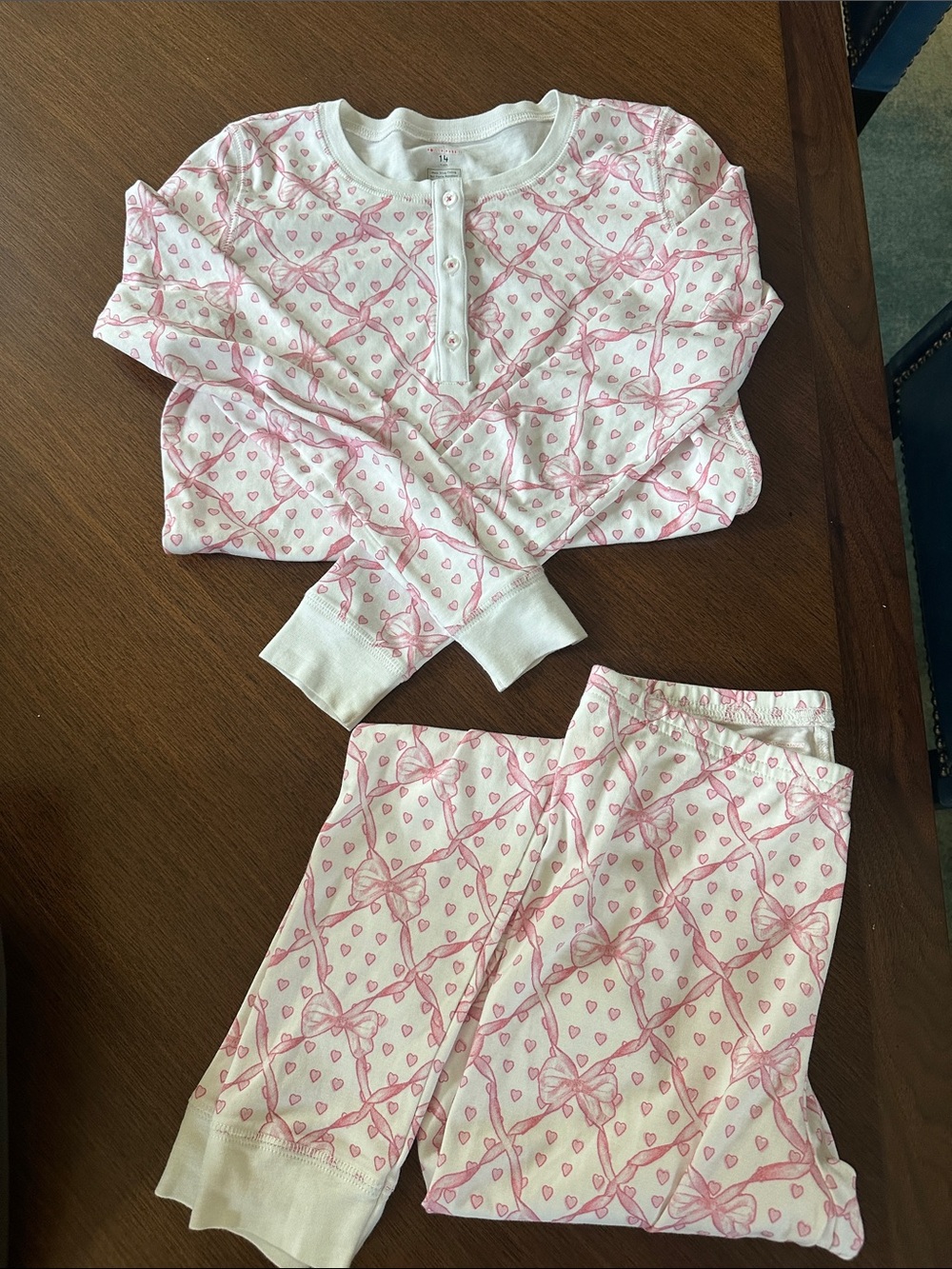 LoveShackFancy collab with Roller Rabbit White & Pink Heart Bow Kids Pajama Set